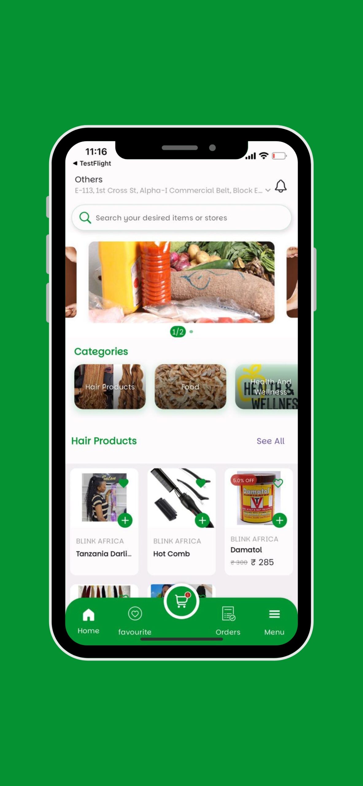 flutter ecommerce app product listing screen for African hair products in Greater Noida